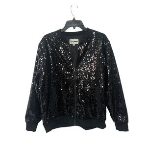 Tipsy Elves Women’s size Large Sequin Black Bomber Jacket pre-loved